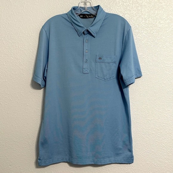 Travis Mathew Men's Size Med Light Blue Short Sleeve Golf Polo Shirt Pima Cotton - Picture 1 of 8